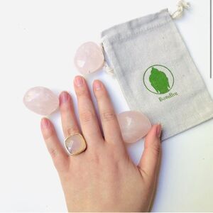 Genuine Rose Quartz 14K Plated Adjustable Ring NWT
